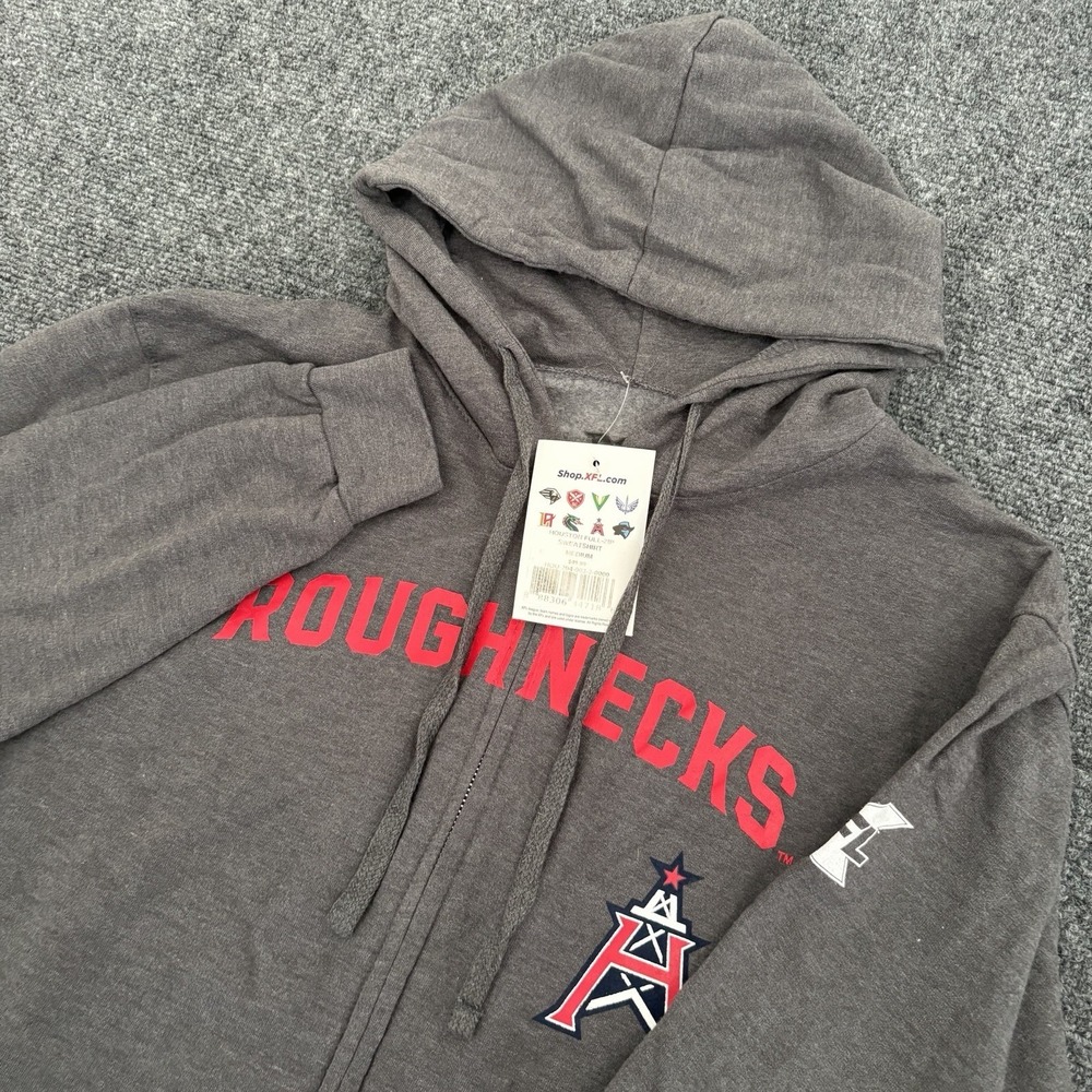 New XFL Houston Roughnecks‎ Mens Full Zip Hooded Sweatshirt Grey Hoodie Size M